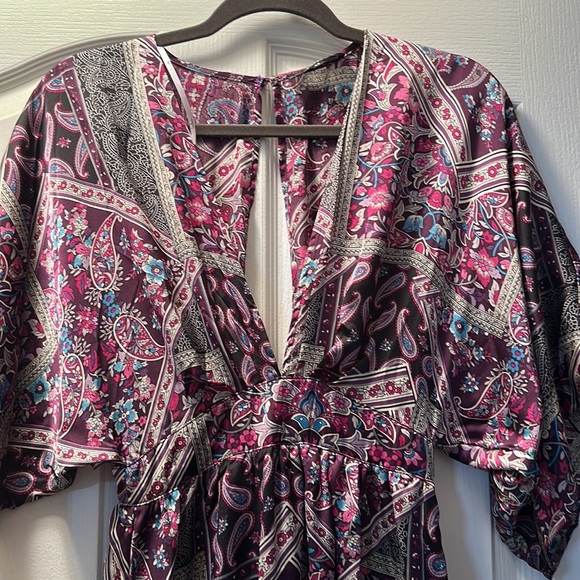 Romantically Retro Purple Multi Paisley Dolman Sleeve Maxi Dress - Picture 3 of 6